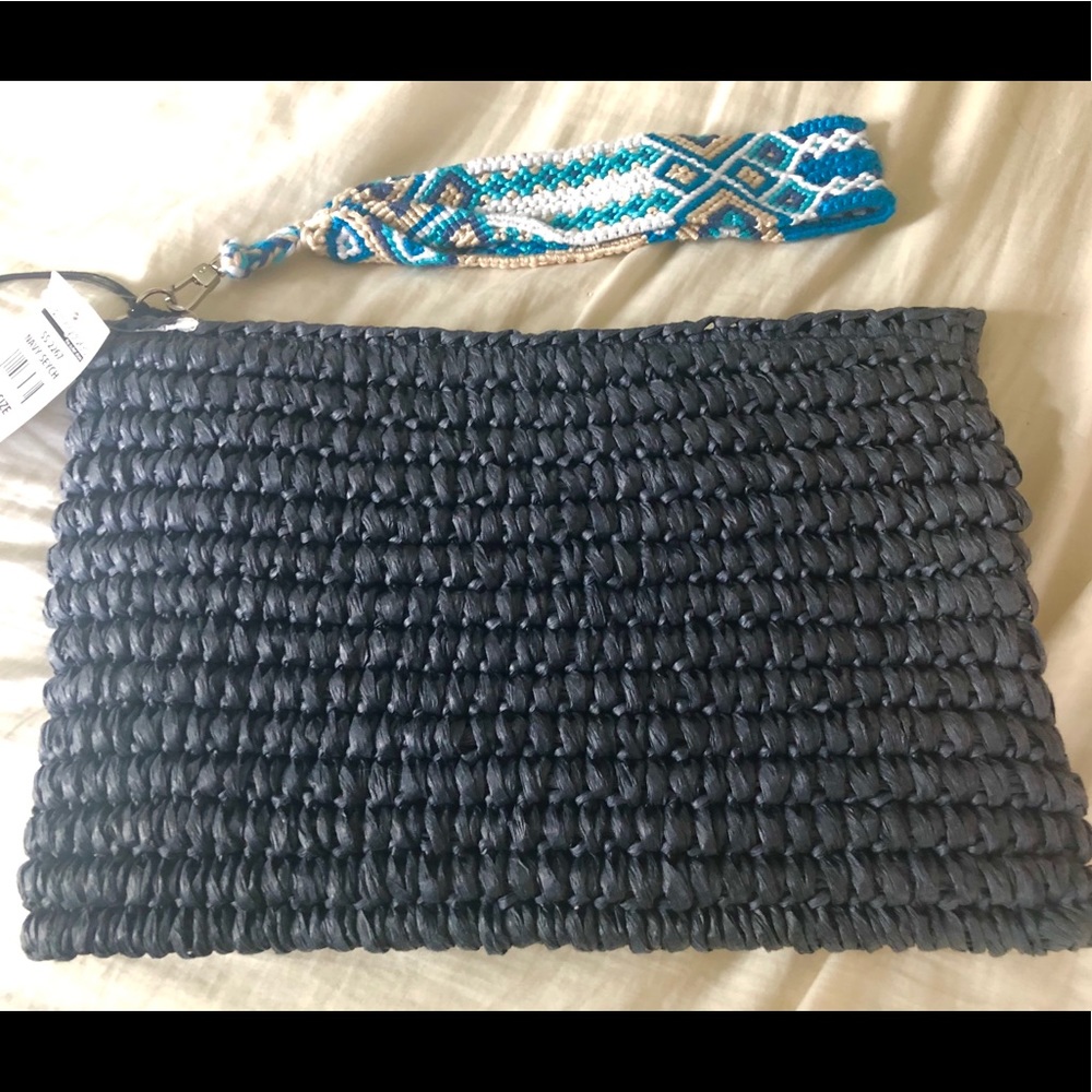 Navy Blue woven wristlet.